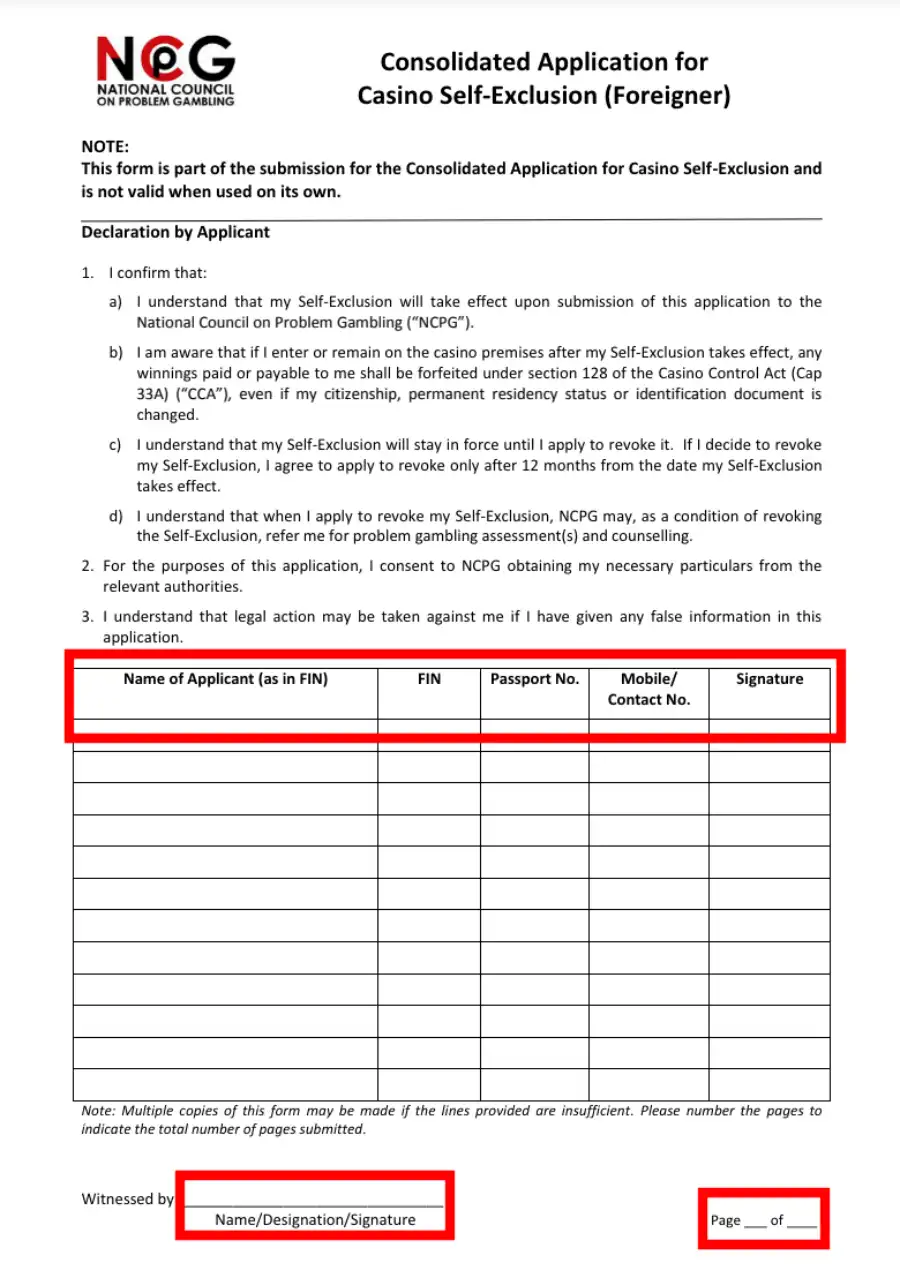 Casino self exclusion application form for foreigners