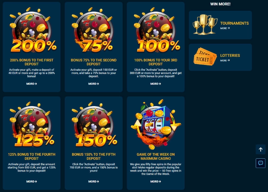 Bonuses and promotions at Maximum Casino