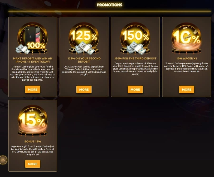 Triumph casino Bonus system