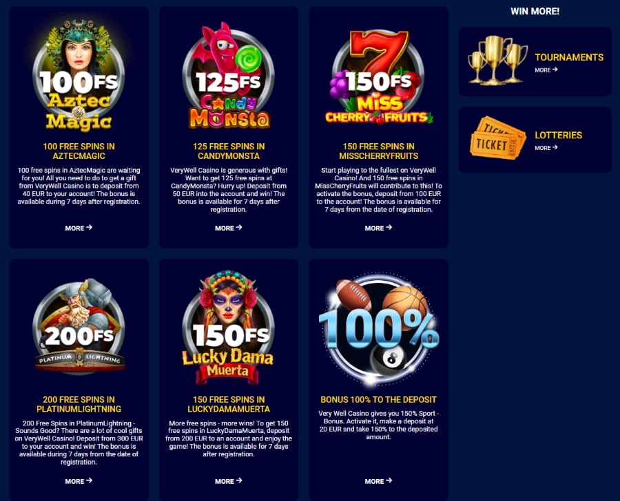 VeryWell Casino bonus system