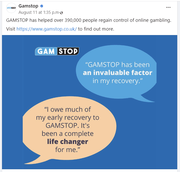 GAMSTOP has helped over 390,000 people regain control of online gambling - facebook
